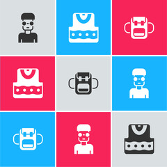 Aufkleber - Set Nerd geek, Waistcoat and School backpack icon. Vector.