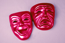 Theatrical Masks Of Tragedy And Comedy.Symbol Of Theatrical Art.