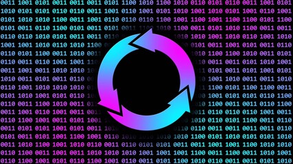Poster - Update sign over a wall of 4-digit binary numbers in blue gradient on black background - Software Update Computer Program - 3D Illustration