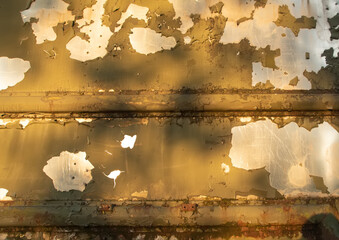 Old rusty aluminum steel metal sheet painted in military khaki green. Textured scratched grungy atmospheric post-apocalypse background