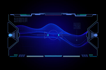 Poster - Technology Futuristic Mountain, Landscape Blue Grid Wireframe, Virtual Digital Field Infographic Vector