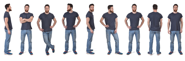 Sticker - the same man in various poses with t-shirt on white background