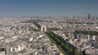 sunny day flight over paris city famous traffic avenue arch square aerial panorama 4k france