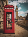Fototapeta Big Ben - Street photo of phone booth with Big Ben in the background in London