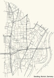 Fototapeta Miasta - Black simple detailed street roads map on vintage beige background of the quarter Sendling borough (Stadtbezirk) of Munich, Germany