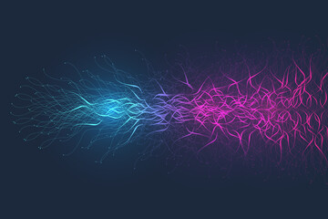 Quantum computer technology concept. Deep learning artificial intelligence. Big data algorithms visualization for business, science, technology. Waves flow, illustration.
