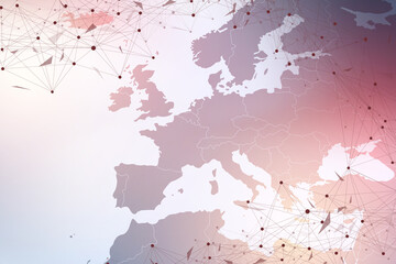 Aufkleber - World map point with global technology networking concept. Digital data visualization. Lines plexus. Big Data background communication. Scientific illustration.