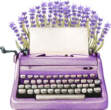 Vintage Watercolor Lavender Typewriter Blank Sheet