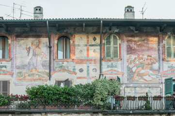 Wall Mural - Italy, Verona. Piazza Erbe, Medieval Fresco on Merchant House