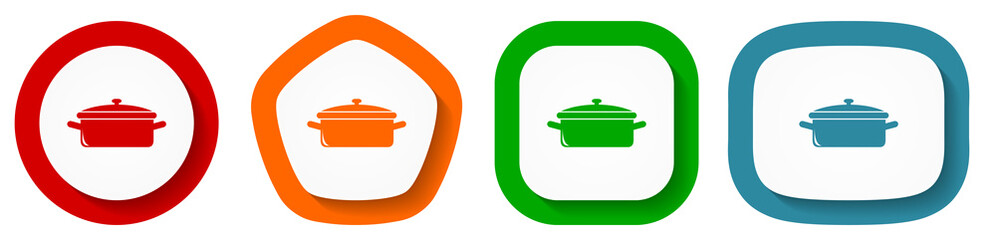 Fototapete - Kitchen pot, cooking concept vector icon set, flat design buttons on white background