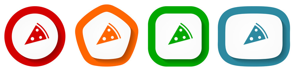 Aufkleber - Pizza, food, restaurant vector icon set, flat design buttons on white background