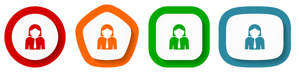 Poster - Woman, businesswoman, female, person, human vector icon set, flat design buttons on white background