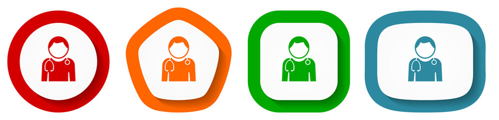 Poster - Doctor vector icon set, flat design buttons on white background