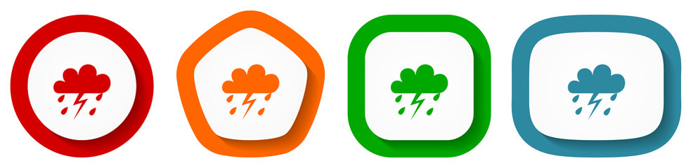 Fototapete - Storm vector icon set, flat design buttons on white background
