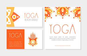 Poster - Yoga Health Studio Cards Collection, Spa Center, Traditional Medicine, Meditation Class and Spiritual Practice Hand Drawn Vector Illustration