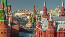 Sunny Day Moscow City Red Square Rooftop Panorama 4k Timelapse Russia