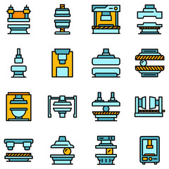 Poster - Press form machines icons set. Outline set of press form machines vector icons thin line color flat on white