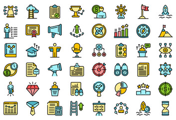 Poster - Successful career icons set. Outline set of successful career vector icons thin line color flat on white