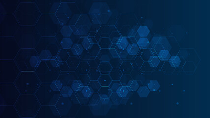 Digital technology background. Abstract hexagons background with lines and dots. Design for science, medicine or technology 