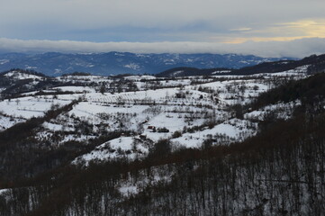  winter landscape of mountains and hills in the snow