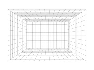 Wall Mural - wide wall room perspective grid, 3d illustration isolated on white