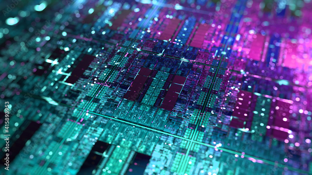 CPU, GPU die chip on silicon wafer. Central Processing unit, CPU or ...