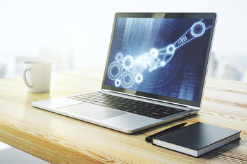 Aufkleber - Creative abstract robotics technology hologram on modern computer monitor, artificial intelligence and machine learning concept. 3D Rendering