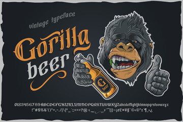 Wall Mural - Gorilla beer - gothic retro typeface. With corilla illustration