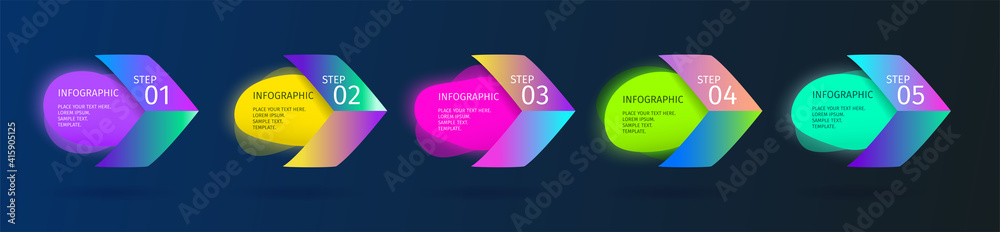 Infographic arrows with 5 step up options and glass elements. Vector ...