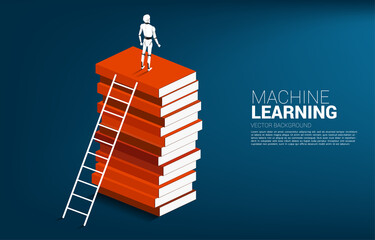 Poster - Robot standing on top of stack of book. concept of artificial intelligence and machine learning worker technology.