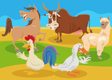 Fototapeta Zwierzęta - cartoon farm animal characters in the countryside