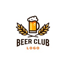 Craft Beer Glass And Malt Brewery Label Logo Design Vector In Trendy Modern Cartoon Line Style Illustration. Liquor Logo For Pub And Bar Club