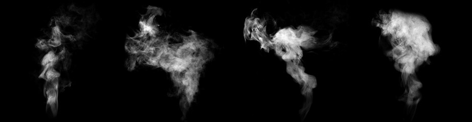 Wall Mural - Set of streams of steam isolated on black background