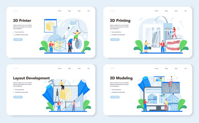 Poster - 3D modeling web banner or landing page set. Digital drawing