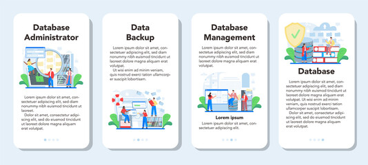 Poster - data base administrator mobile application banner set. admin or manager working