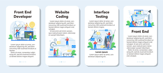 Frontend development mobile application banner set. Website interface