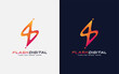 Flash Digital Logo Design. Abstract Orange Flash Symbol Concept, Usable For Brand Business, Tech and Company. Vector Logo Illustration.
