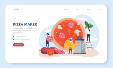 Wall Mural - pizza maker web banner or landing page. chef cooking tasty delicious pizza.