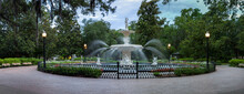 Panoramic Photo Of The Fountain In Forsyth Park In Savannah Georgia
