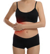 © New Africa - Woman suffering from liver pain on white background, closeup