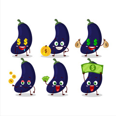 Sticker - New eggplant cartoon character with cute emoticon bring money