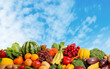 Assortment of fresh organic fruits and vegetables outdoors
