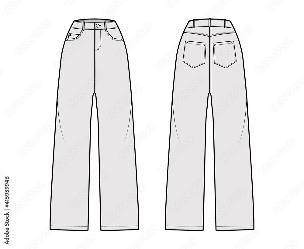 Baggy Jeans Denim pants technical fashion illustration with normal ...