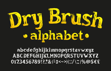 Poster - Dry Brush alphabet font. Hand drawn uppercase and lowercase letters, numbers and symbols. Stock vector typescript for your design.