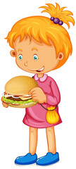 Wall Mural - Girl holding her sandwich isolated