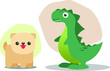 © ojil3 - Illustration of cute face of Dinosaur and dog.