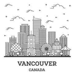 Wall Mural - Outline Vancouver Canada City Skyline with Modern Buildings Isolated on White.