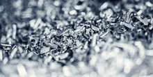 Banner Macro Photo Of Iron Metal Shavings After CNC Drilling Lathe Machine, Industrial Background