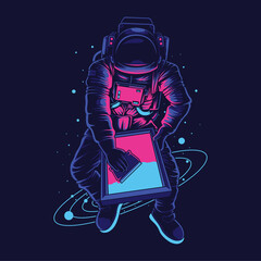 astronaut screen printer illustration and tshirt design