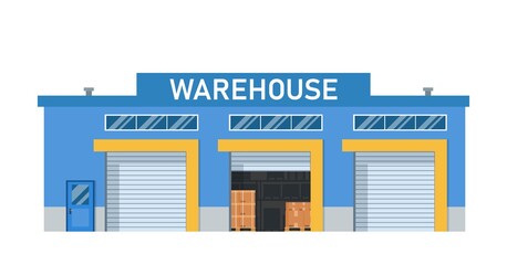 Modern Warehouse Building loading docks. Storage center logistics.Isolated object white background. Vector illustration in flat style